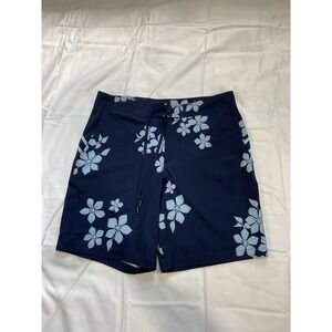 Lands' End Men's Quick Dry 9" Board‎ Shorts Navy/Dust Blue Phlox Floral Size 34